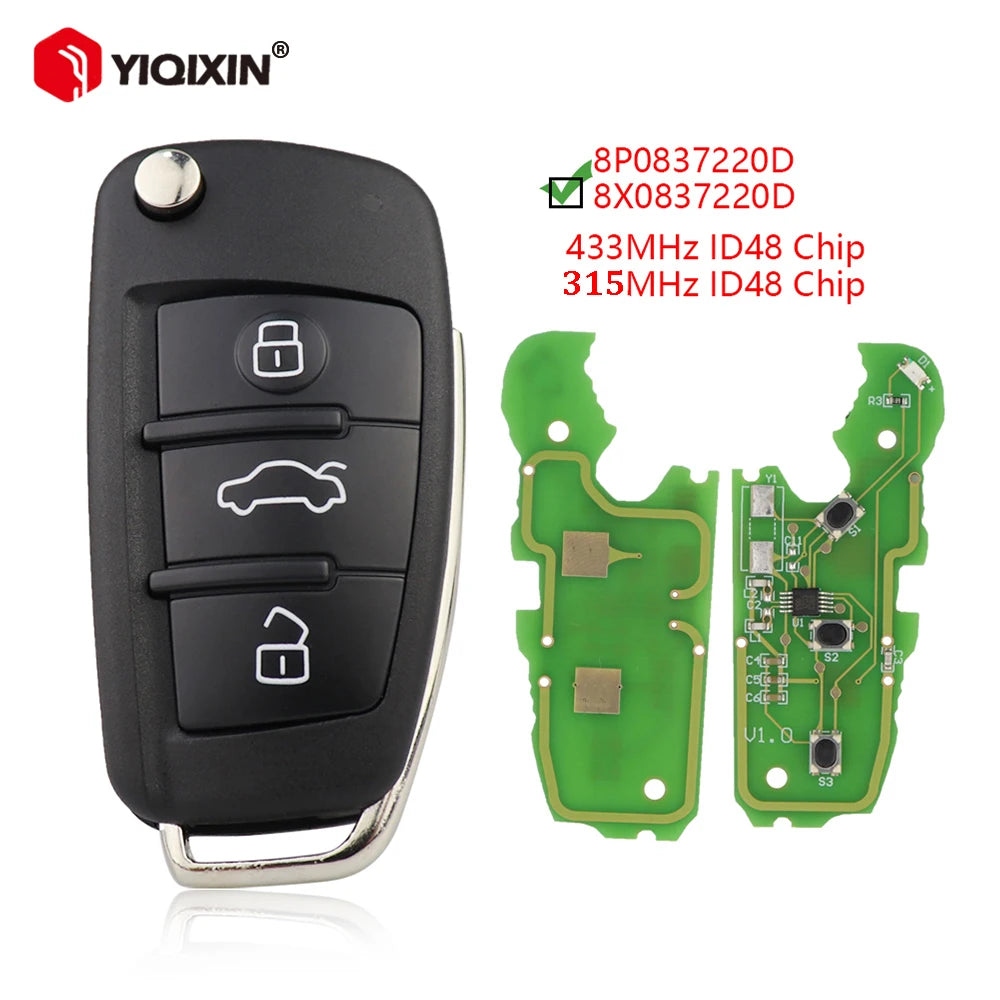 315/433Mhz ID48 Chip Remote Car Key For Audi Q7 B7 Q3 A3 TT A2 A8 A6 A6L A4 S5 C5 C6 B6 A4L A5 Q5 S LINE RS S1 S3 S4 8X0837220D