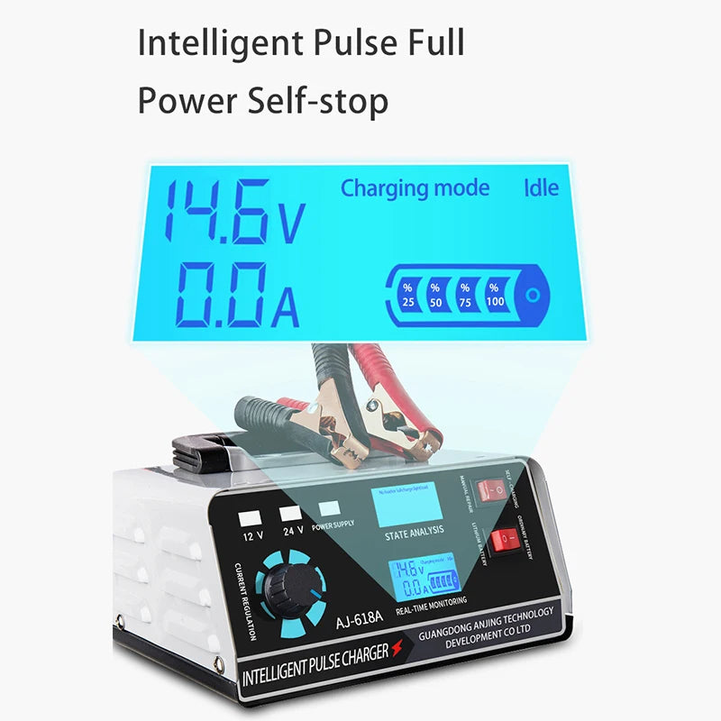 1 Set Car Battery Charger 12-24 Motorcycle Battery Charging Intelligent Pulse Repair of Pure Copper High Power