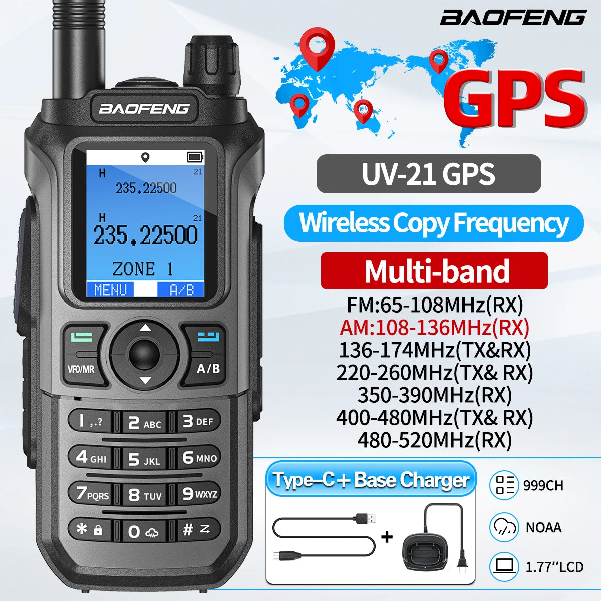 Baofeng UV-21 GPS Walkie Talkie Air Band Wireless Copy Frequency Long Range High Power Ham Two Way Radio Upgraded UV-17Pro GPS