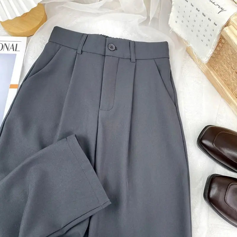 Women's New Spring And Summer Korean Solid Color Straight Suit Pants High Waist Loose Thin Temperament Nine Small Suit Pants