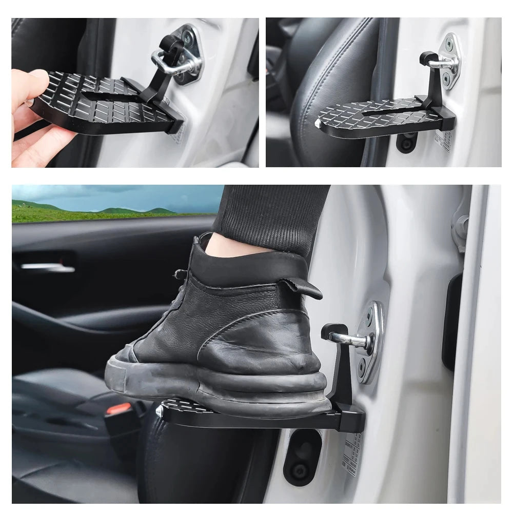 Universal Fit Car Door Step Foldable Roof Rack Latch Hook Foot Pedal Multifunction Aluminum Alloy Auto Safety Hammer