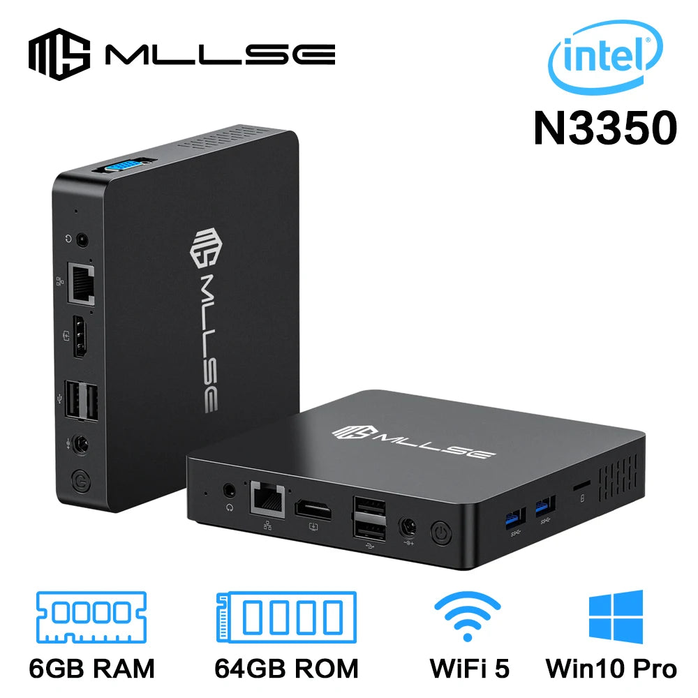 MLLSE M2 Mini PC Intel Celeron N3350 CPU 6G RAM 64G ROM USB3.0 Win10 WiFi Bluetooth 4.2 Desktop Portable Computer