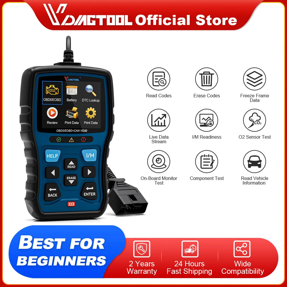 VDIAGTOOL VD30 OBD2 Scanner Code Reader Enhanced Automotive Diagnostic Scan Tool for Check Engine Light DTC Lookup Free Update