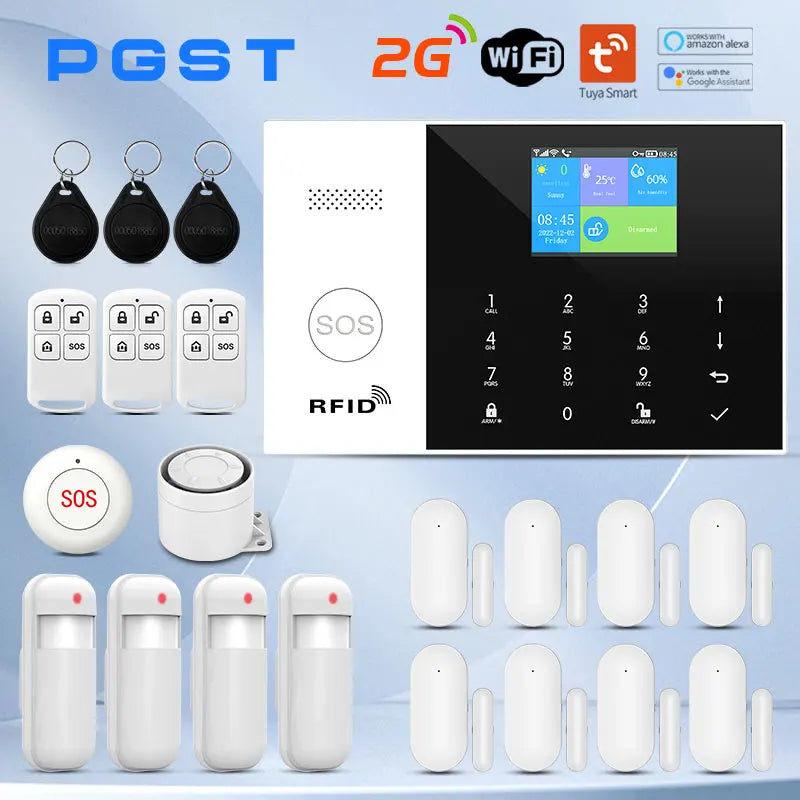 PGST Residential Tuya Smart Gsm Wifi Alarm System for Home Wireless Security Alarm House Smart Life App Control work with ALexa