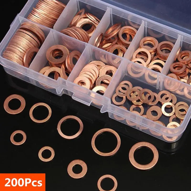 Copper Washer Gasket Nut and Bolt Set Flat Ring Seal Assortment Kit with Box //M8/M10/M12/M14 for Sump Plugs