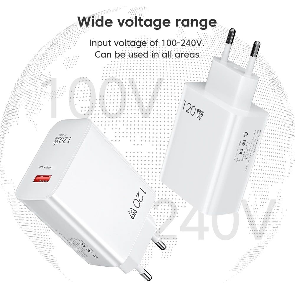 120W GaN USB Fast Charger Quick Charge 5.0 EU/US Plug Phone Charge Adapter For iPhone 15 Samsung S22 Xiaomi 13 USB Wall Charger