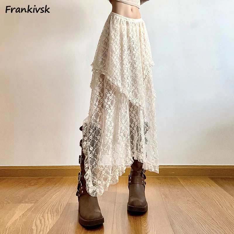 Bohemian Skirts Women Lace All-match Korean Style Hotsweet Streetwear Summer Casual Trendy Aesthetic College Asymmetrical Daily