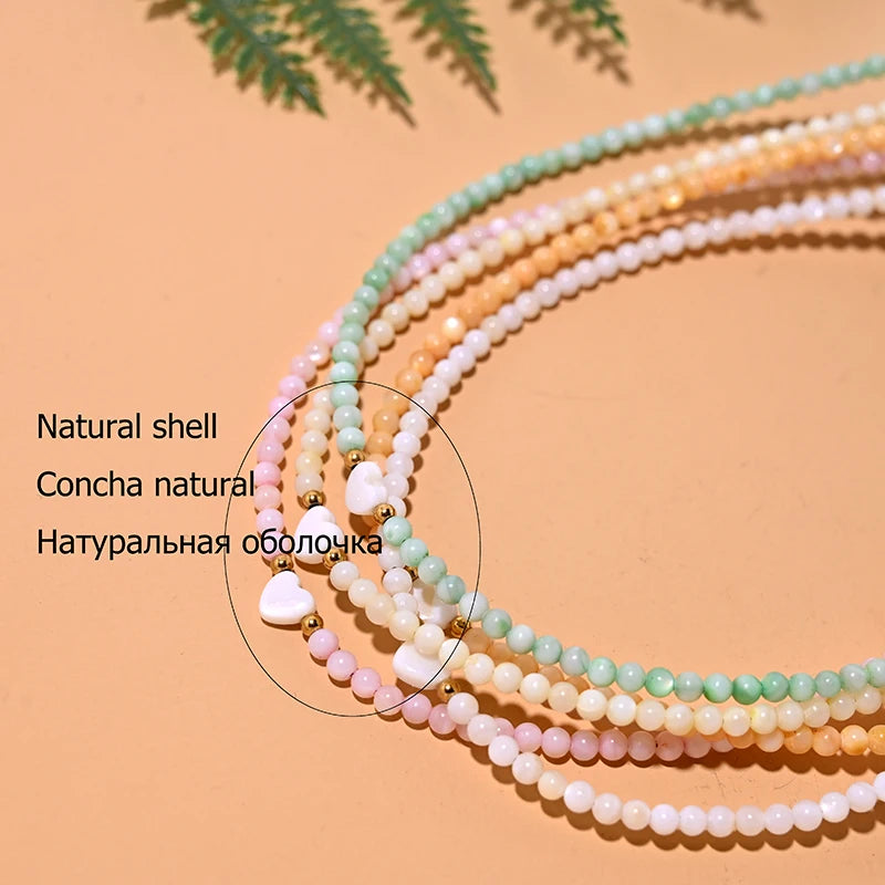 MOON GIRL Mother of Pearl Beads Heart Choker Fashion Dyed Natural Shell Necklace for Women Stainless Steel Collares Femme