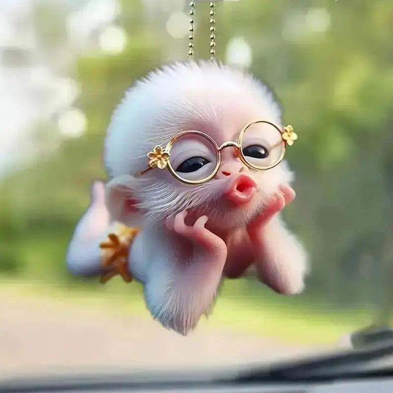 2D Keychains For Backpacks Cute Pouting Monkey Car Decor Car Pendant Car Decorations Rearview Lens Decor Interior Rearview Glass