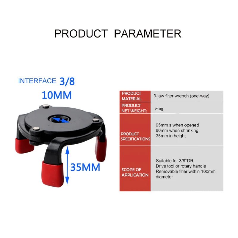 Universal 3 Jaw High Quality Oil Filter Remover Tool Cars Oil Filter Removal Tool Interface Special Tools Oil Filter Wrench Tool