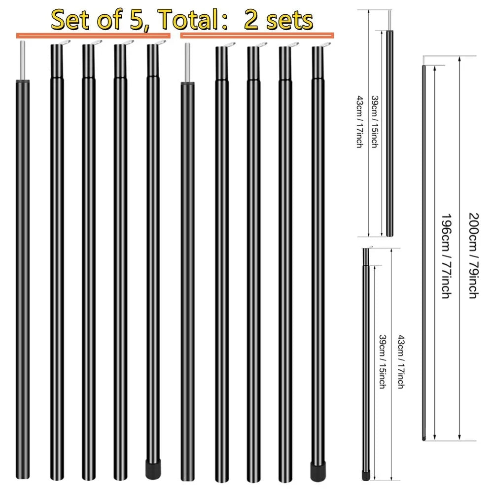 Telescopic Tent Pole 2 Sets Adjustable Aluminium Alloy Rods for Trailor Backpacking Hiking Camping Awning Shelter Canopy