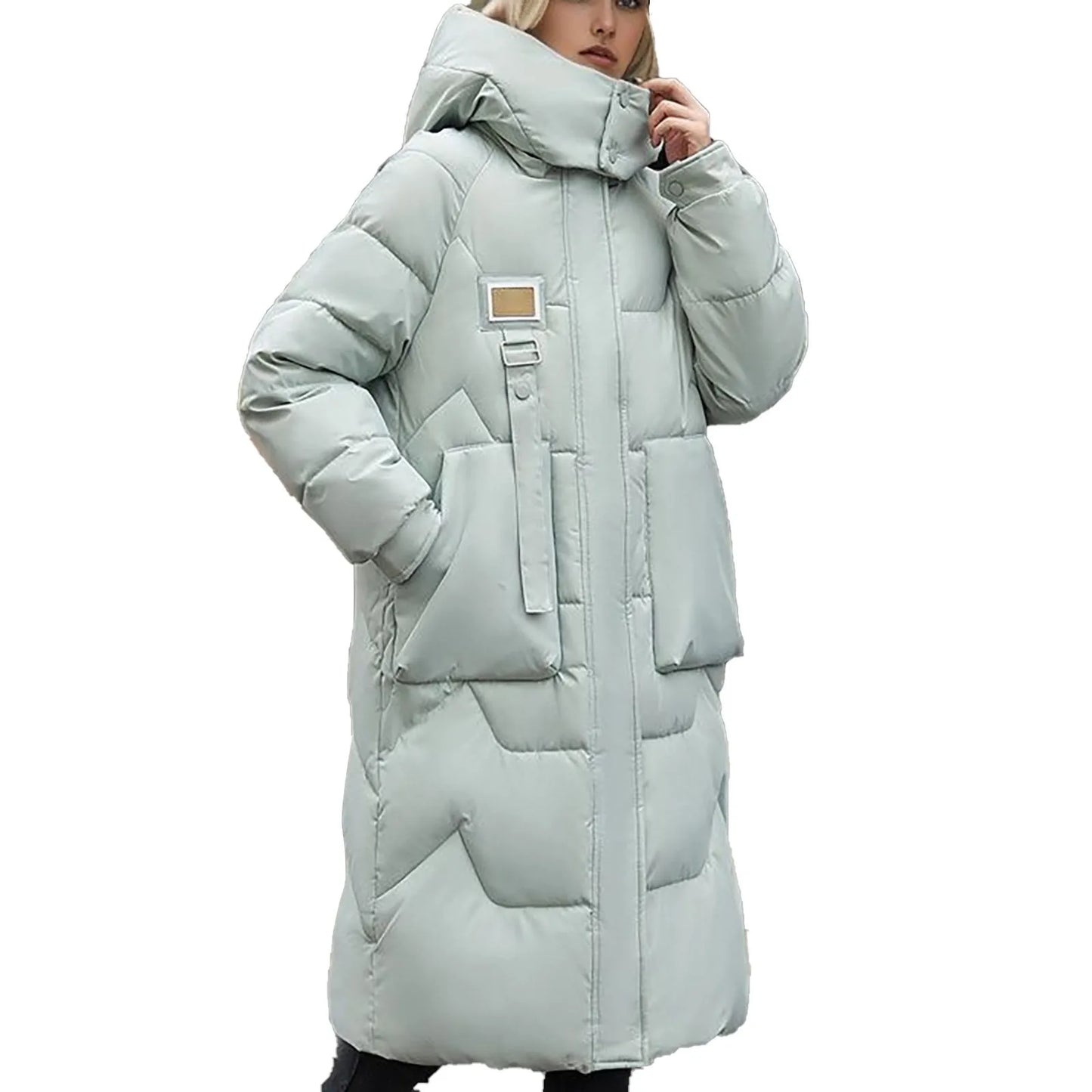 Womens down Coat Lightweight Warmest for Women Winter Fashion Solid Color Detachable Hooded Medium Length Over The Knee