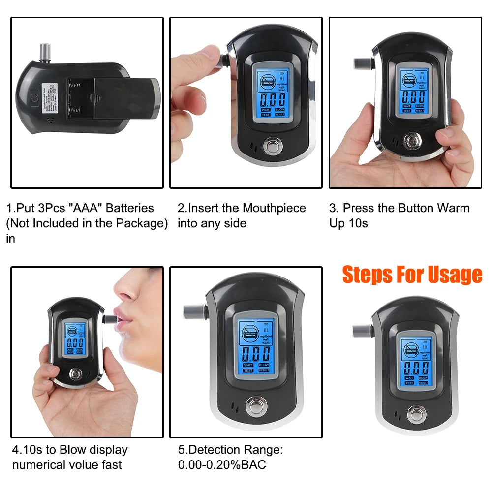 Mini Manual Digital Breath Alcohol Tester LCD Screen Breath Drunk Driving Analyzer AT6000