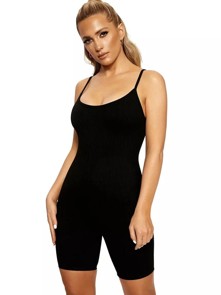 Werid Puss Sleeveless Women Rompers Fitness Solid Stretchy Skinny Active Wear Solid Black Streetwear Casual Bodycon Slim Outfits