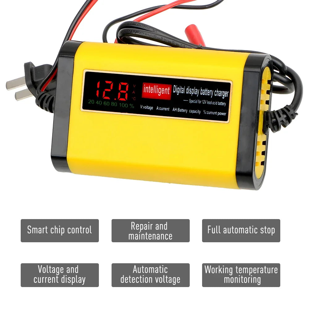 Hot Full Automatic Car Battery Charger Digital LCD Display 2A Fast Charging 3 Stages Lead Acid AGM GEL Battery-chargers