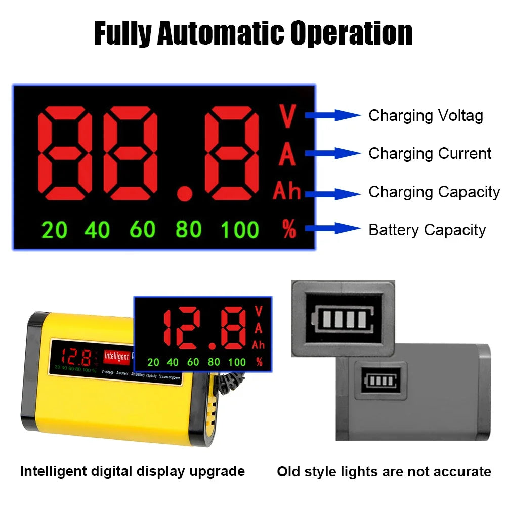 Hot Full Automatic Car Battery Charger Digital LCD Display 2A Fast Charging 3 Stages Lead Acid AGM GEL Battery-chargers