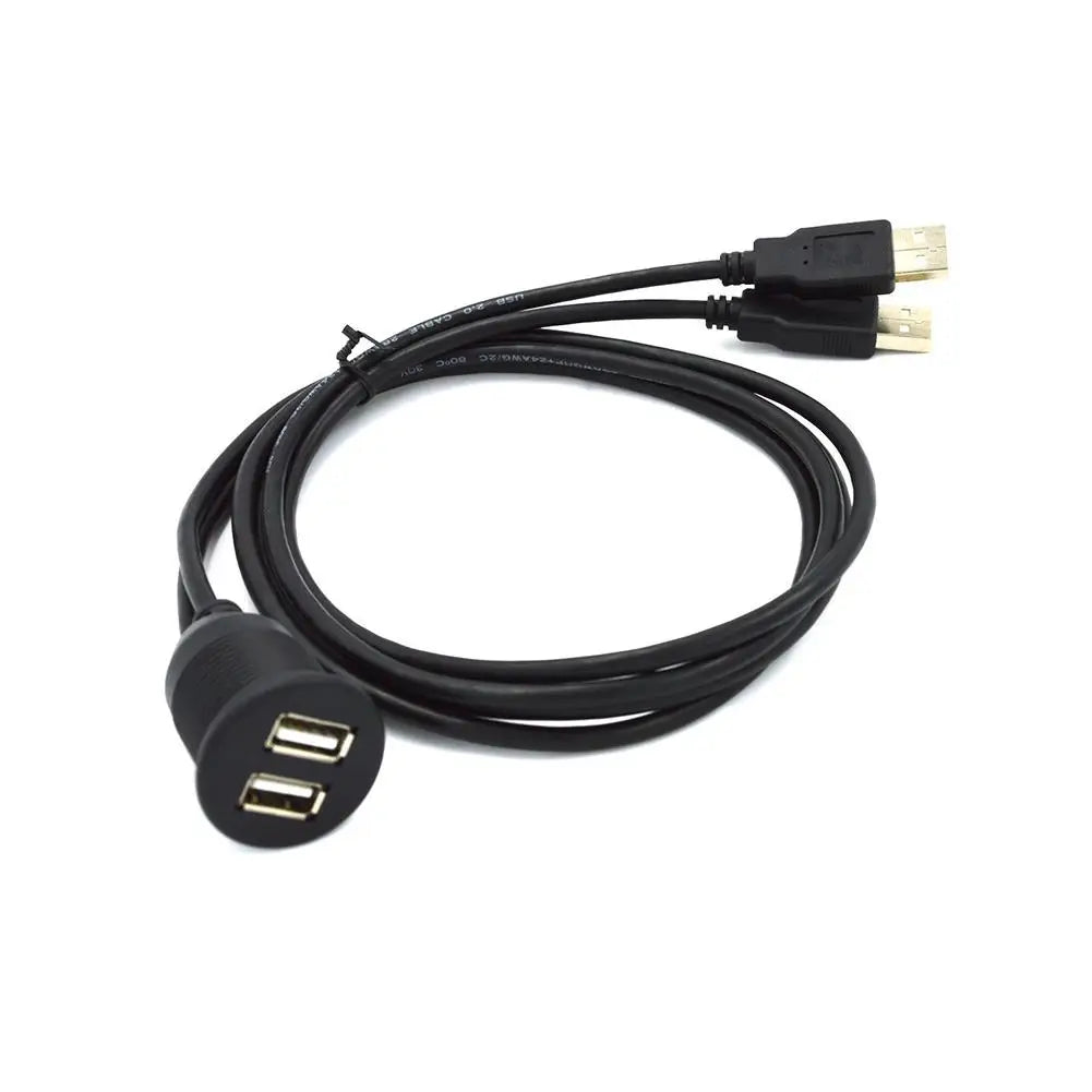 1M Car Dashboard Flush Mount USB Panel Extension Cable Adapter Socket Double port USB2.0 socket