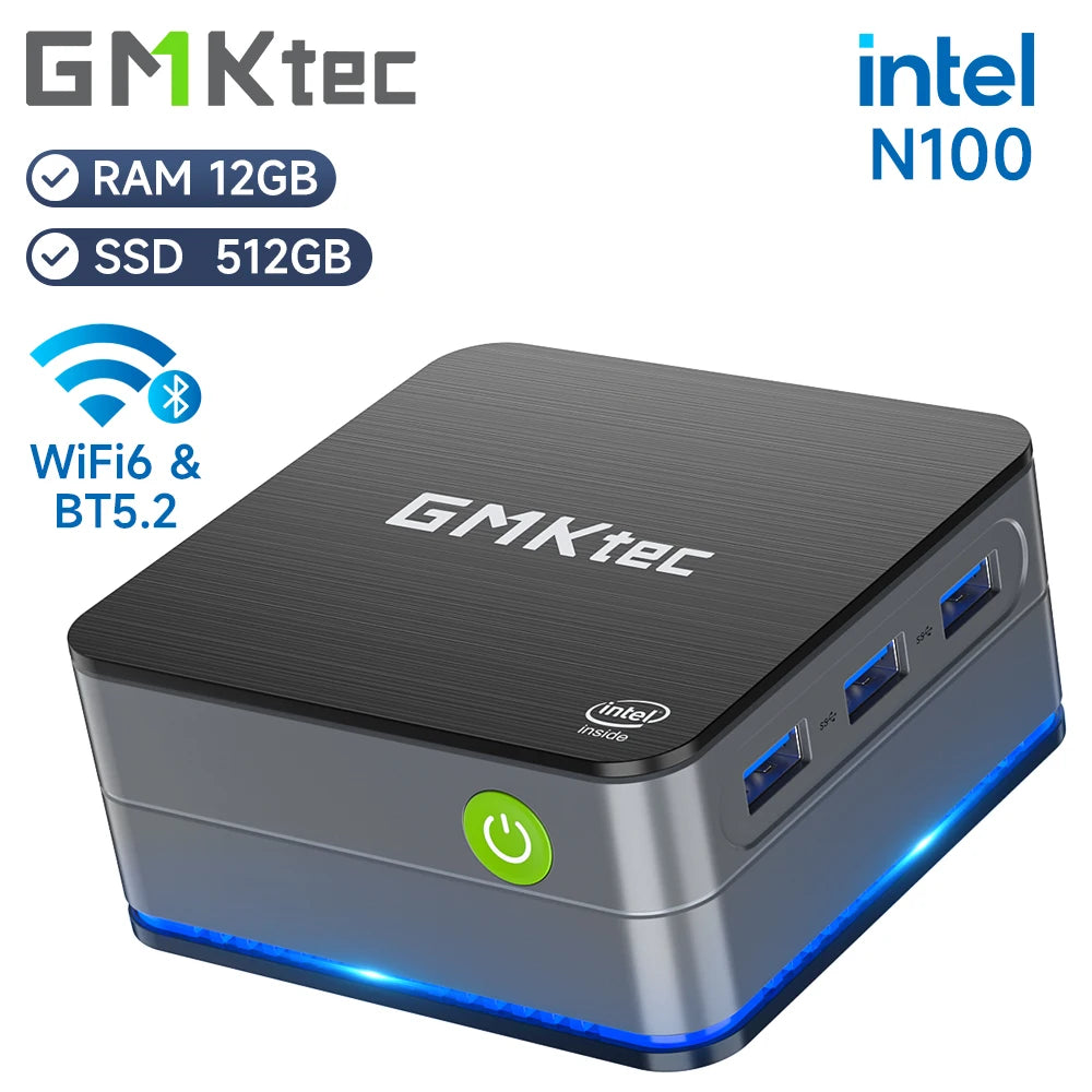 GMKtec G2 Mini PC Windows 11 Pro Intel 12th Gen Alder Lake N100 Mini PC DDR5 12GB RAM 512GB ROM WiFi 6 BT5.2 Desktop Computer