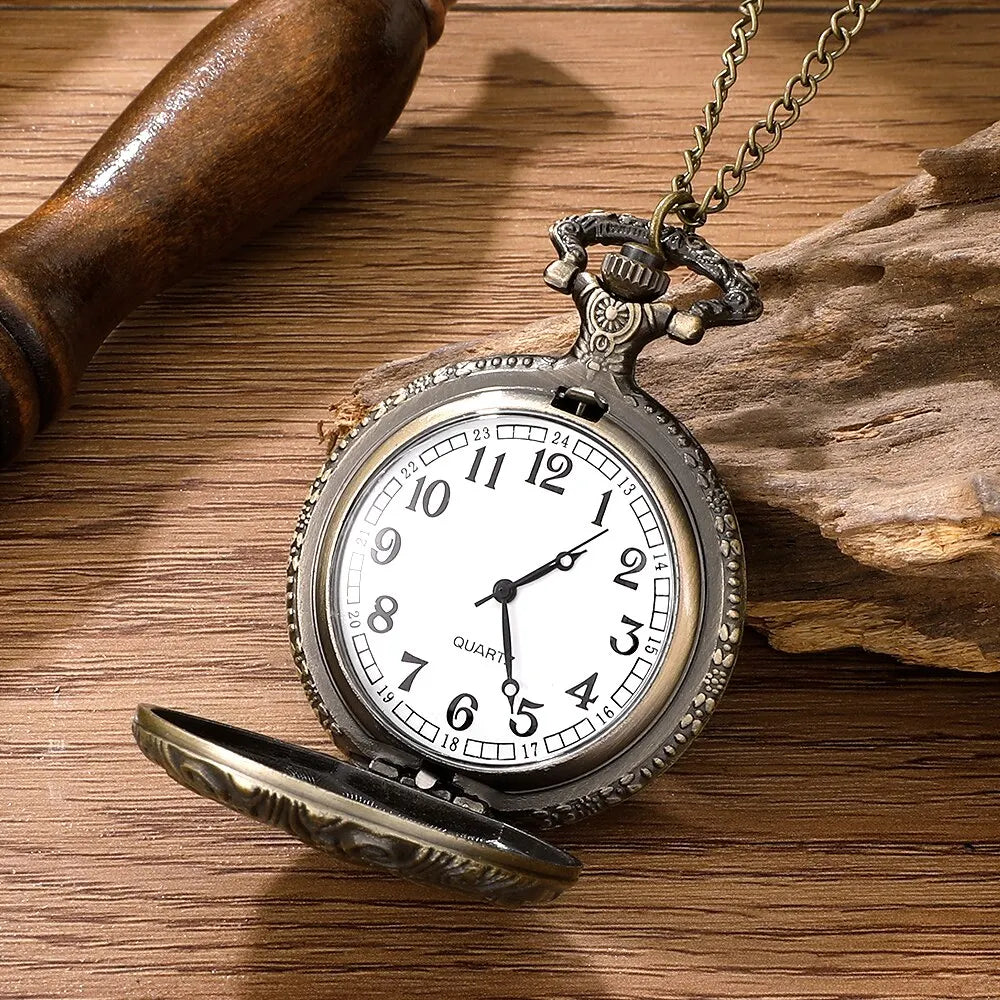 Pocket Watch Antique Steampunk Vintage Quartz Pocket Watch Rose Gold Case Necklace Pendant Clock Chain Mens Women