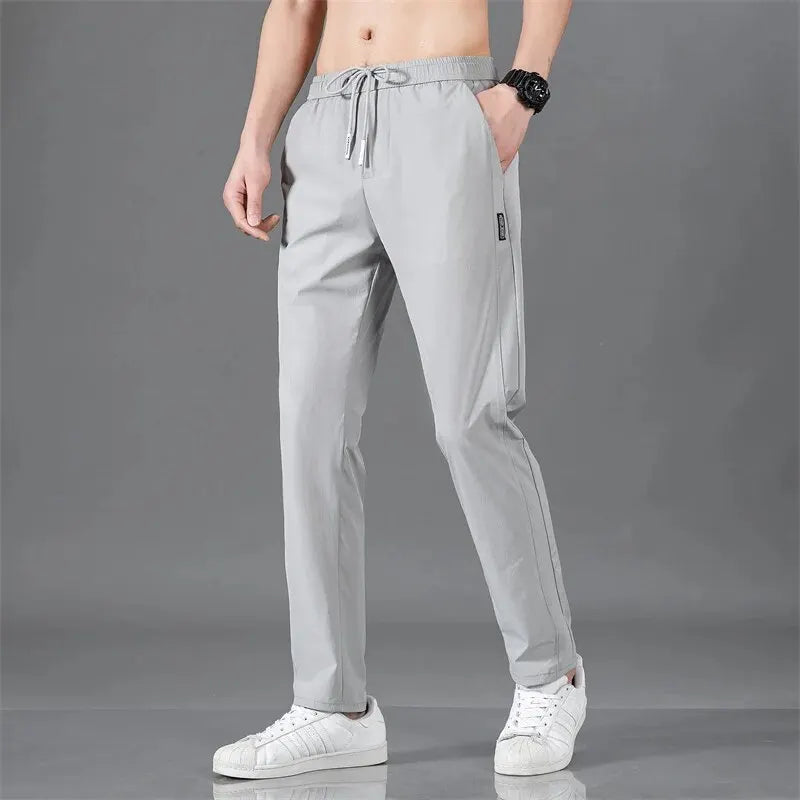 Spring Summer Waist Drawing Solid Color Thin Business Casual Trousers Outdoor Elastic Breathable Straight Tube Sneaker