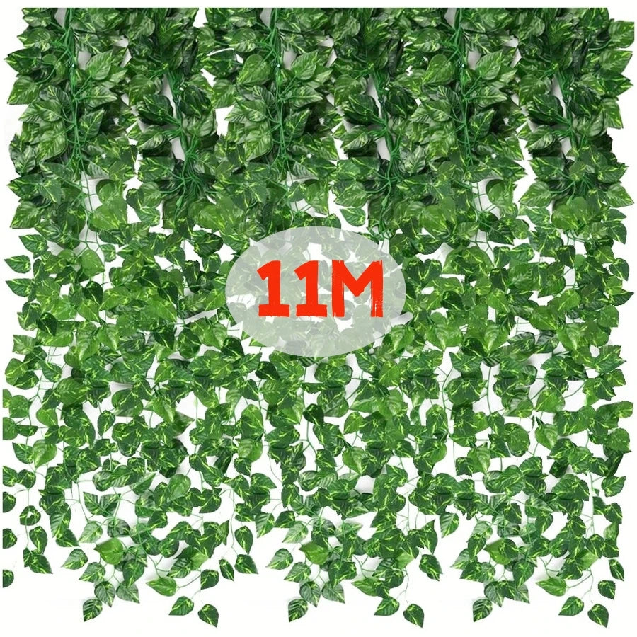 11M Artificial Plant Green Ivy Leaf Garland Fake Plant Creeper Hanging Vine Outdoor DIY Garden Wall Wedding Party Home Decor