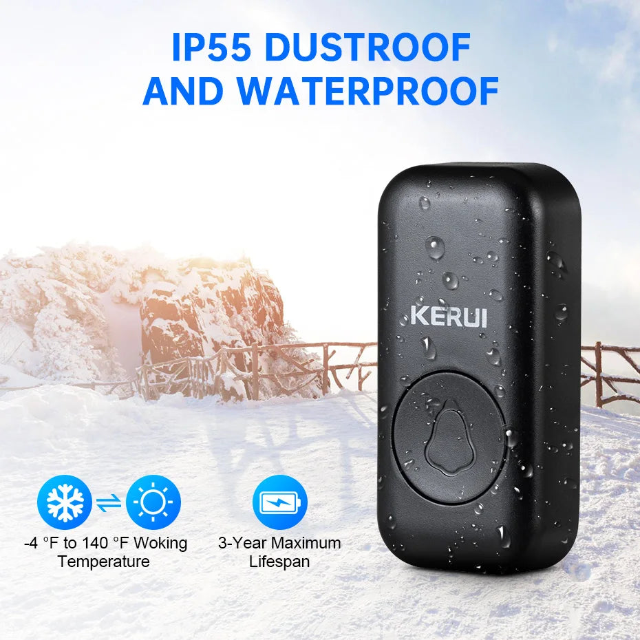 KERUI Wireless Doorbell Waterproof OutDoor Smart Home Door Bell Welcome Melodies Chime Kit LED Flash Security Alarm For House