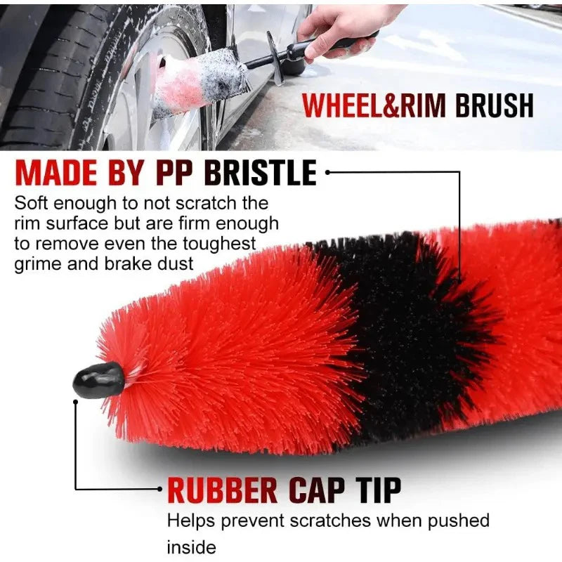 Tire Brush Set Car Detail Kit 19 Inch Long Soft Brush Bristles Wheel Brush Detail Brush Internal and External Cleaning Brush