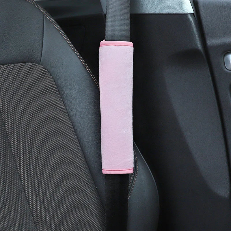 2PCS Black Pink Plush Car Seat Belt Shoulder Protector Crystal Ultra Soft Ice Silk Seat Belt Cover for Children Car Accessories