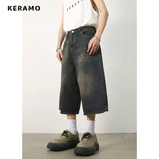 Women's Retro Wide Leg Baggy Casual Denim Shorts Harajuku Aesthetic High Waist Loose Shorts 2024 Summer Fashion Punk Shorts