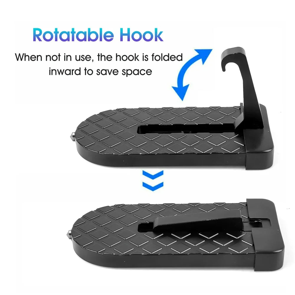 Universal Fit Car Door Step Foldable Roof Rack Latch Hook Foot Pedal Multifunction Aluminum Alloy Auto Safety Hammer