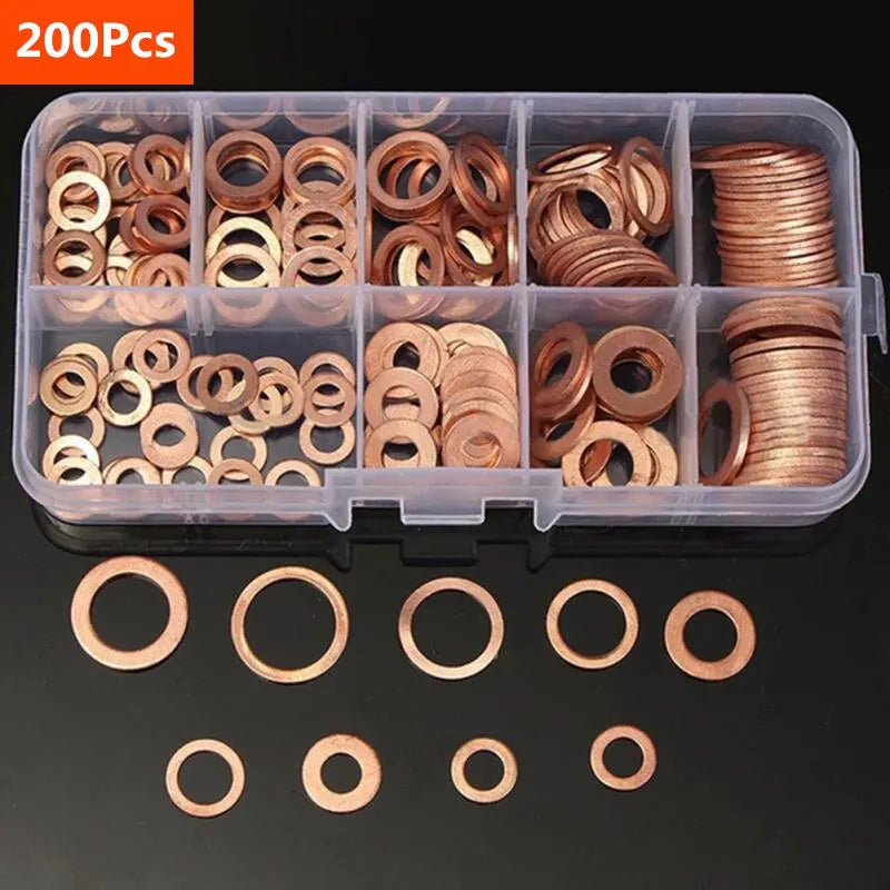 Copper Washer Gasket Nut and Bolt Set Flat Ring Seal Assortment Kit with Box //M8/M10/M12/M14 for Sump Plugs