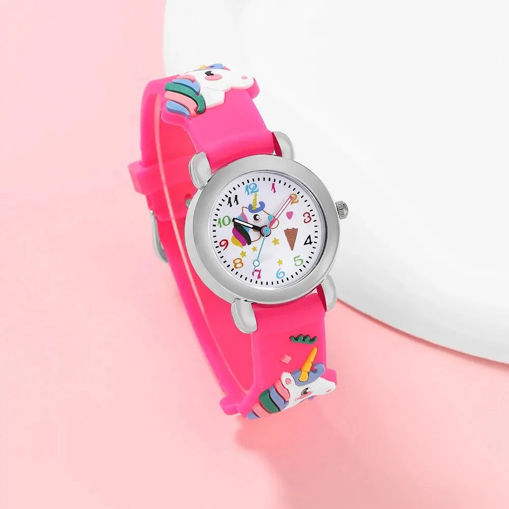 2pcs Girls Kids Unicorn Quartz Silicone Watch Quartz Watch Sunglasses Bow Cartoon Cute Girls Sun Protection Sunglasses Watch Set