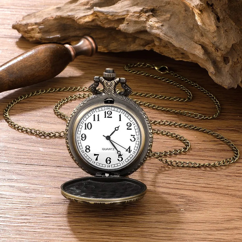 Pocket Watch Antique Steampunk Vintage Quartz Pocket Watch Rose Gold Case Necklace Pendant Clock Chain Mens Women