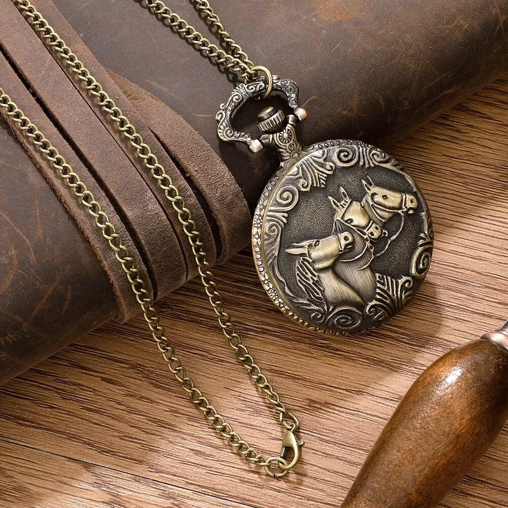 Pocket Watch Antique Steampunk Vintage Quartz Pocket Watch Rose Gold Case Necklace Pendant Clock Chain Mens Women