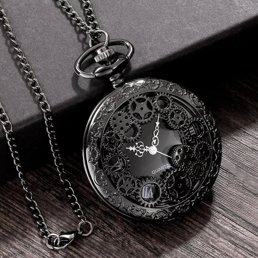 Steampunk Copper Vintage Hollow Gear Hollow Quartz Pocket Watch Necklace Pendant Clock Chain Men Women with Chain Gifts