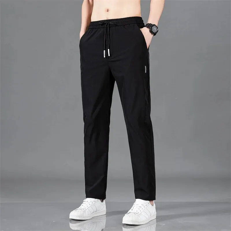 Spring Summer Waist Drawing Solid Color Thin Business Casual Trousers Outdoor Elastic Breathable Straight Tube Sneaker