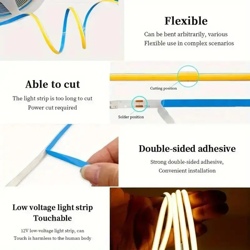 5V COB Strip Lights Touch Dimmer USB Flexible Diode Tape Ribbon For Kitchen Garage DIY TV Mirror PC Backlight Wall Decor Lights