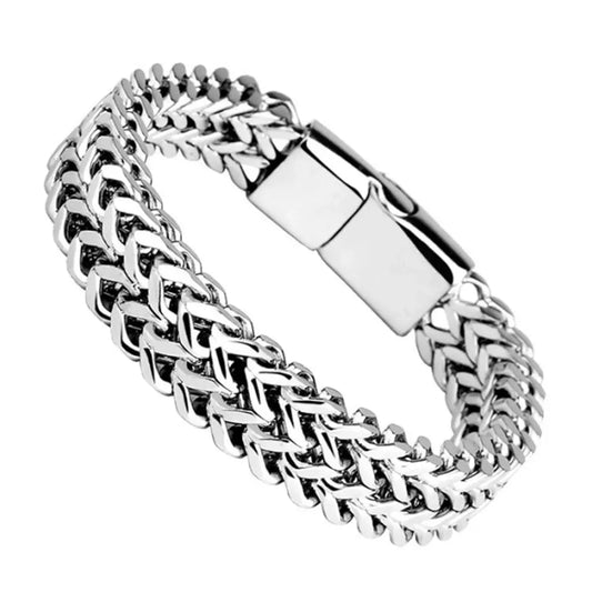 Stainless Steel Braided Double Row Front and Rear Fish Scale Alloy Magnetic Buckle Bracelet with Keel Jewelry New Model