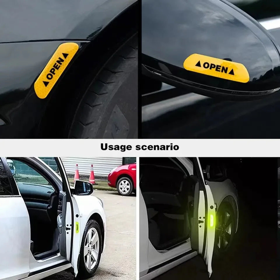 4PCS Reflective Car Door Sticker Safety Opening Warning Reflector Tape Decal Car Accessories Exterior Interior Reflector Sticker