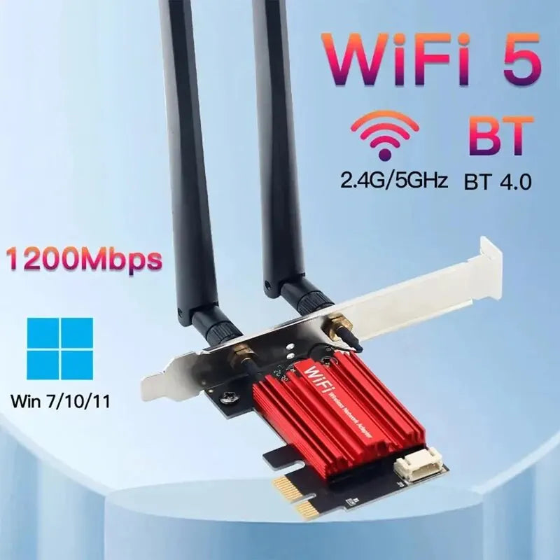 WiFi 5 PCI-E Wireless Adapter Network Card AC1200 Dual Band 2.4G/5GHz 802.11AC For Bluetooth 4.0 Desktop Laptop Windows 10