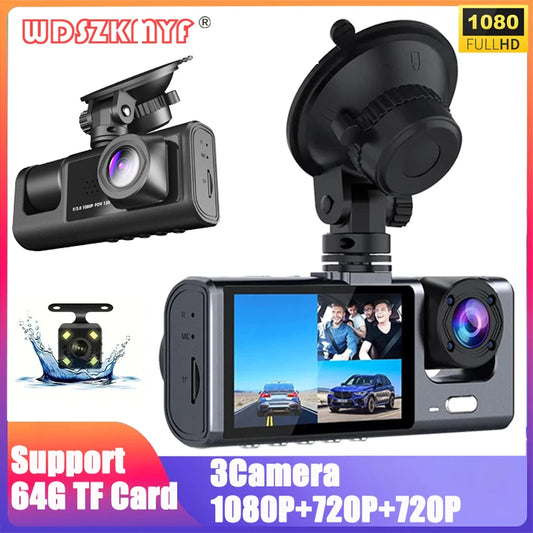 Dash Cam for Cars 1080P Car DVR 3 Channel Front Camera Video Recorder Rear View Camera for Vehicle Black Box Car Assecories