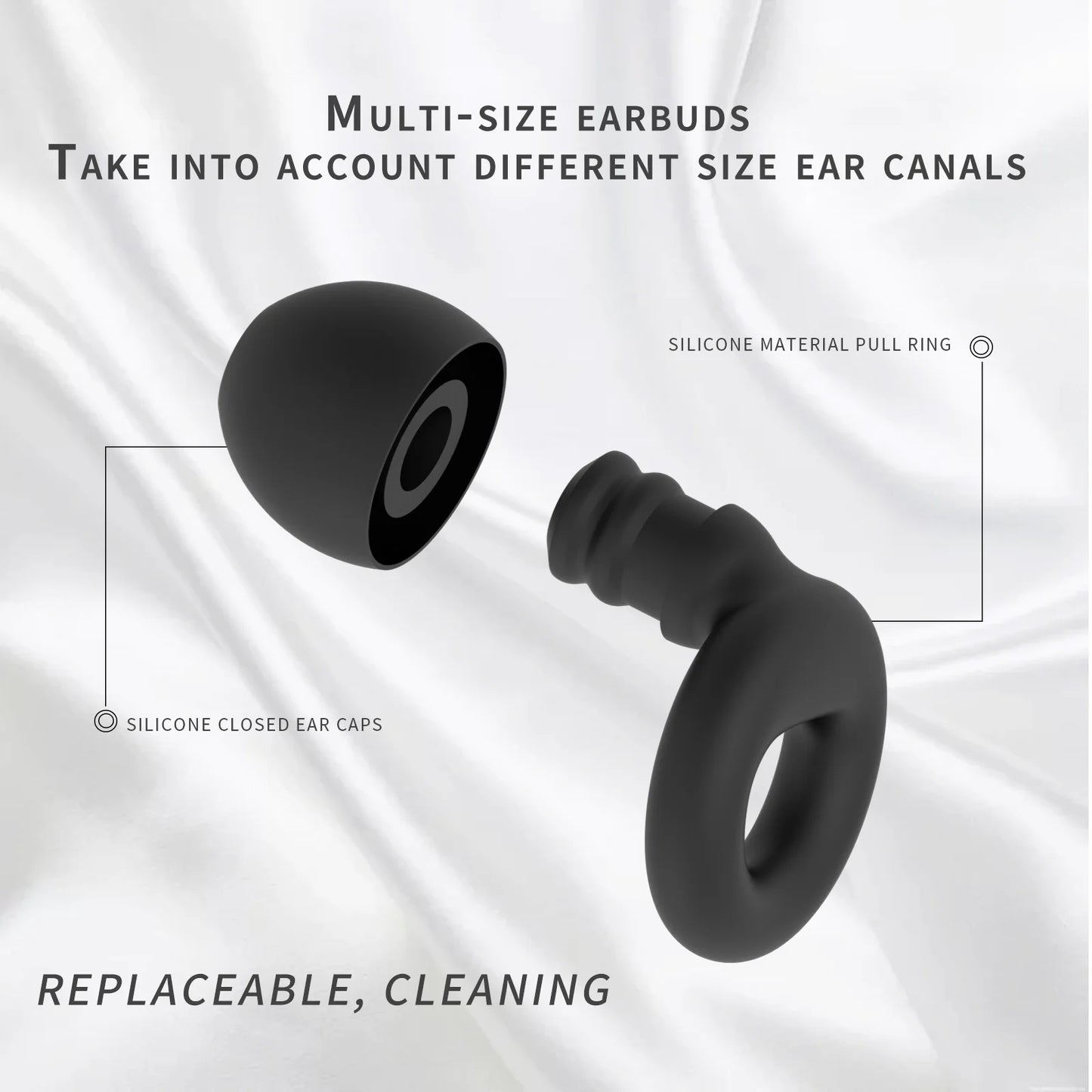 Soft Silicone Ear Plugs for Noise Reduction, Reusable Earplugs for Sleeping, Working, Swimming,4pair Ear Tips in XS/S/M/L