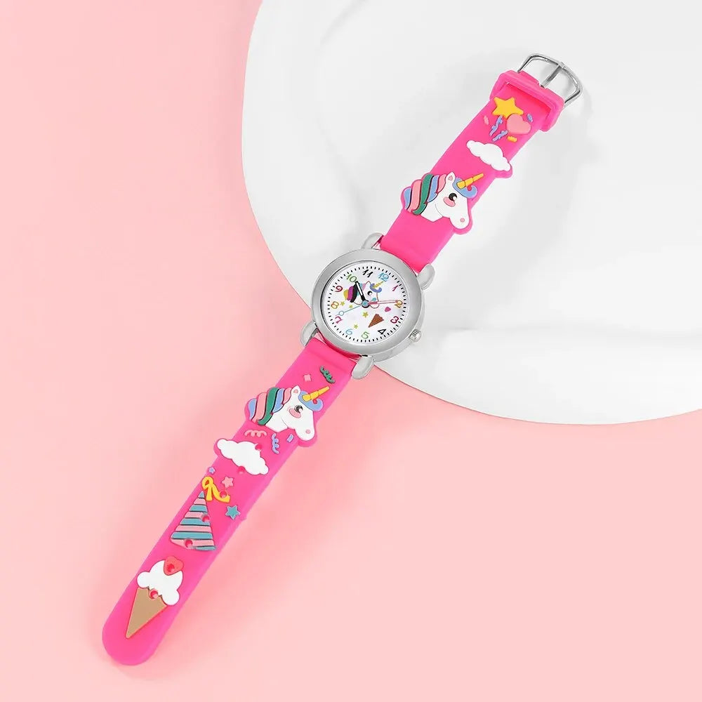 2pcs Girls Kids Unicorn Quartz Silicone Watch Quartz Watch Sunglasses Bow Cartoon Cute Girls Sun Protection Sunglasses Watch Set