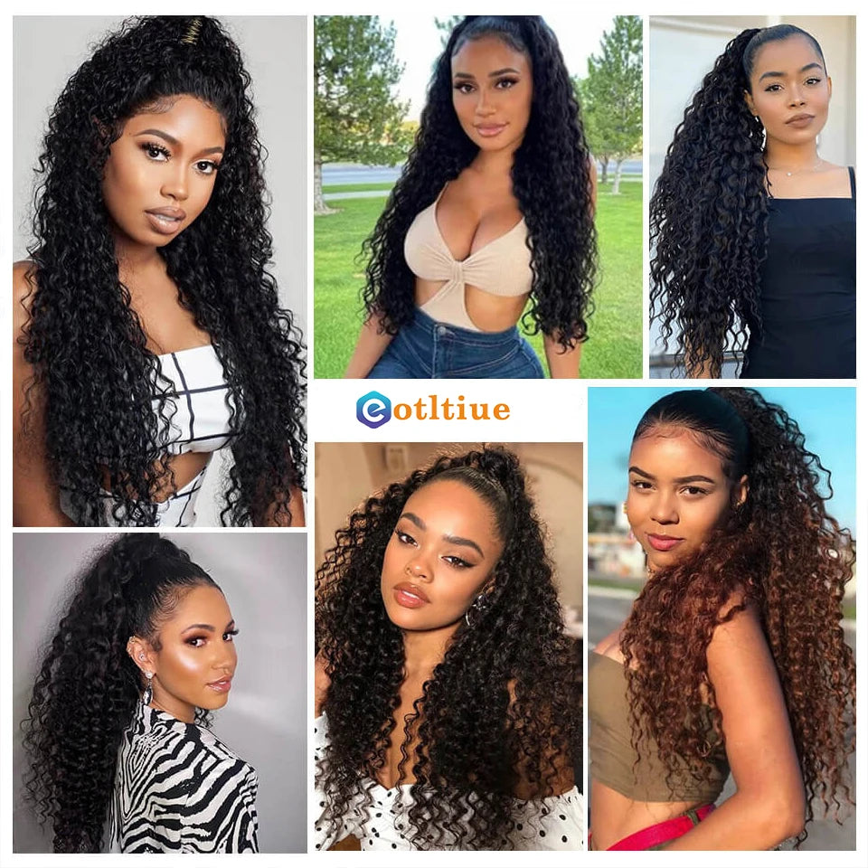 Kinky Curly Hair Extensions Drawstring Puff Ponytail Brazilian Real Human Hair Clip in Pony Tail African American Hair Extension