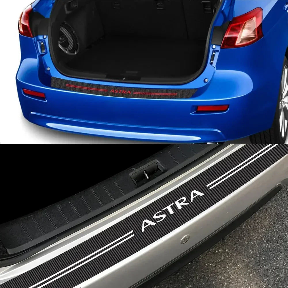 For Opel Astra H G K J Carbon Fiber Car Stickers Trunk Guard Plate Decals Car Rear Bumper Protective Auto Protector Accessories