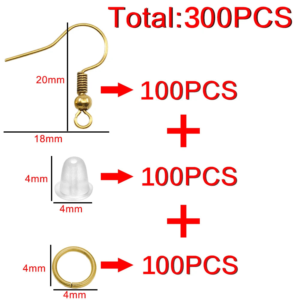 100/300pcs/Lot Hypoallergenic Earring Hook Kit Mix-color Ear Wires Fish Hooks Open Jump Rings Earplugs For DIY Jewelry Making