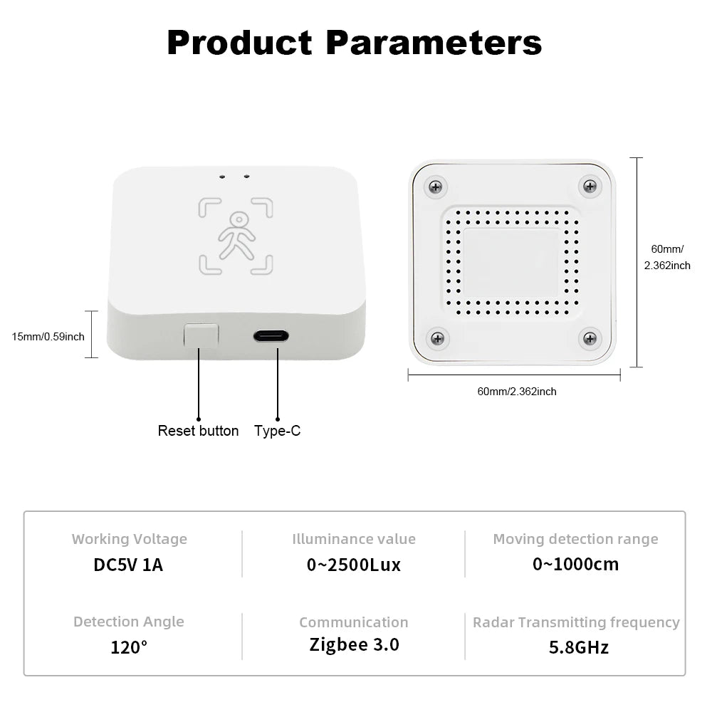 Tuya Zigbee Human Presence Detector Smart Life MmWave Radar Pir Motion Sensor with Luminance Distance Detect Monitor Breathing