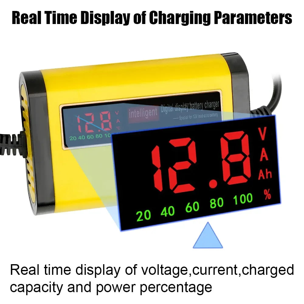 Hot Full Automatic Car Battery Charger Digital LCD Display 2A Fast Charging 3 Stages Lead Acid AGM GEL Battery-chargers