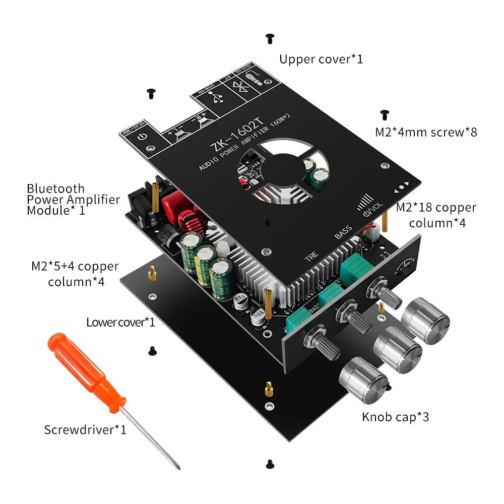 ZK-1602T TDA7498E Bluetooth 5.0 Subwoofer Amplifier Board 2*100W 2.0 Channel High Power USB Audio Stereo Amplifier Board AMP