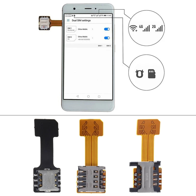 Hybrid Double Dual SIM Card Micro SD Adapter for Android Phone Extender Nano Mic